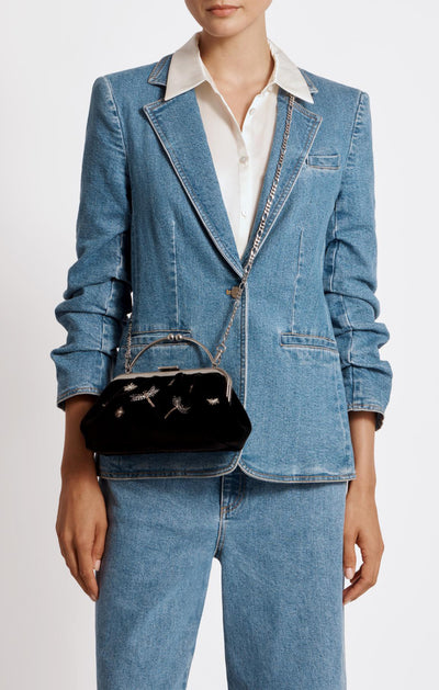 Strathberry Frame Clutch Embroidered Velvet