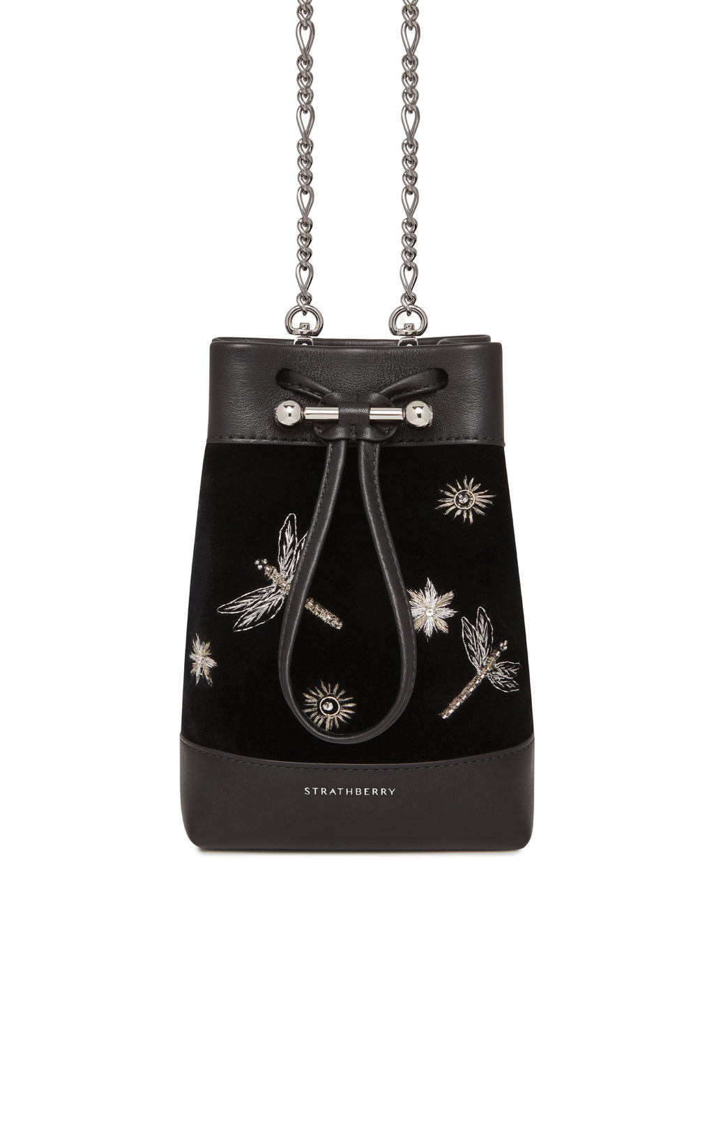 Strathberry Osette Midi Embroidered Velvet Pouch