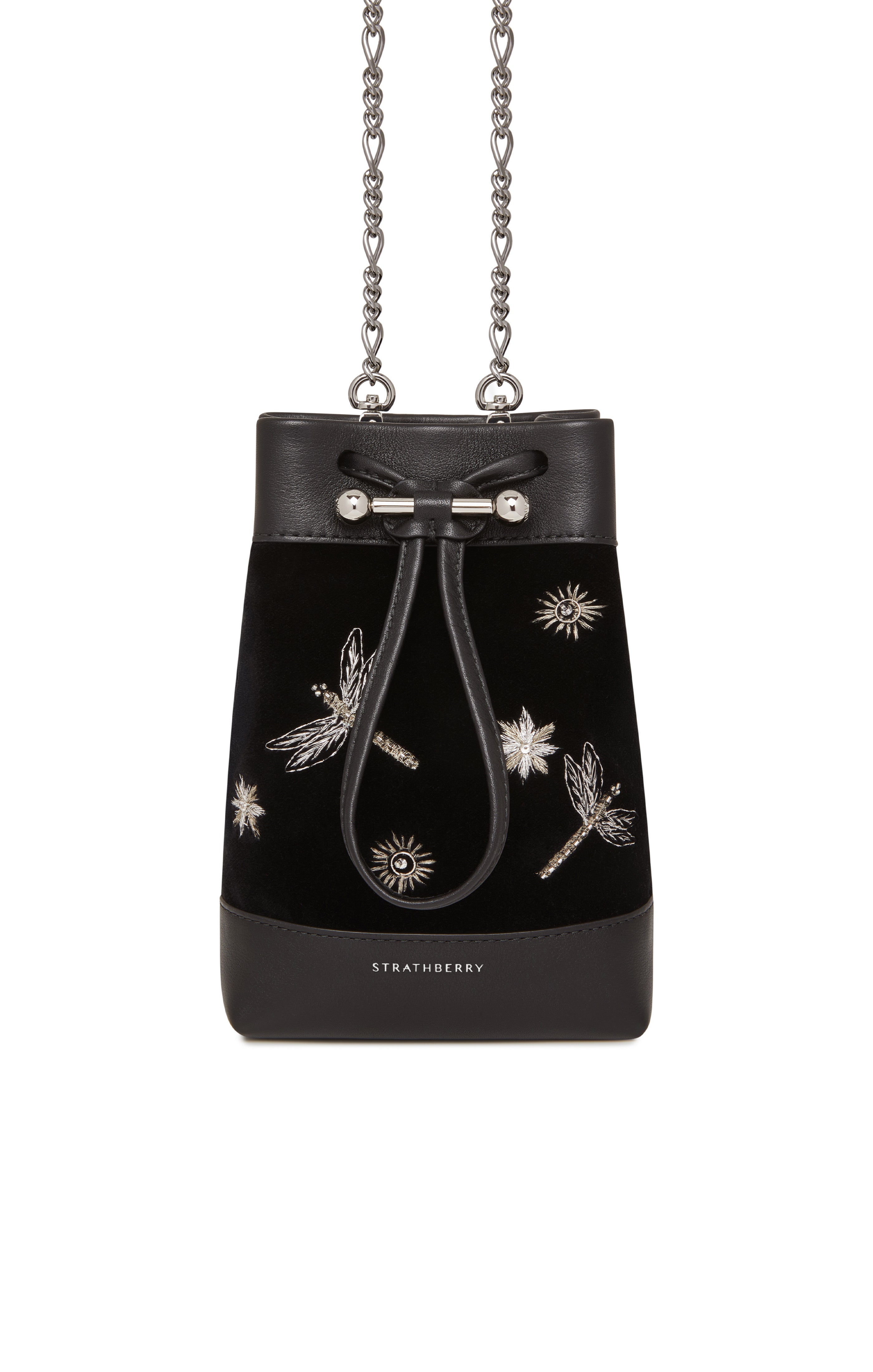 Strathberry Osette Midi Embroidered Velvet Pouch