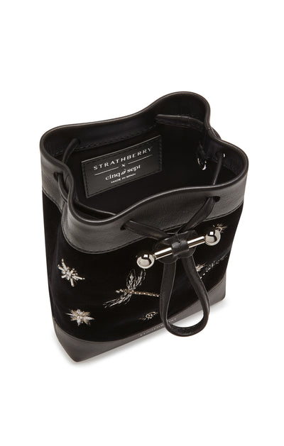 Strathberry Osette Midi Embroidered Velvet Pouch