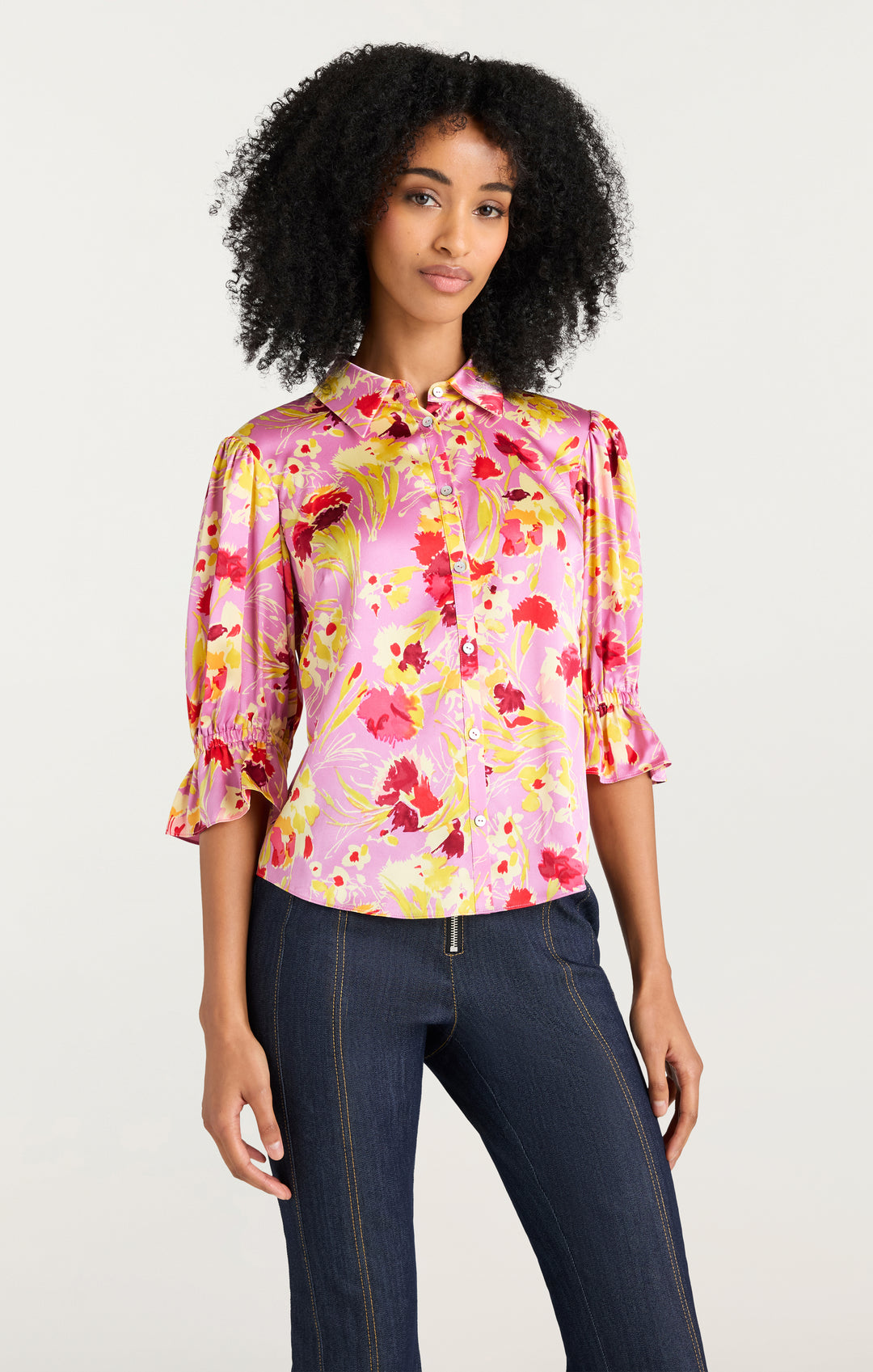 売れ筋商品|||ジョーンズニューヨーク カットソー トップス レディース Women's Floral-Print Short-Sleeve Top Bright Orchid Multi Women's Multi-Floral V-Neck Dolman Short Sleeve Print Top