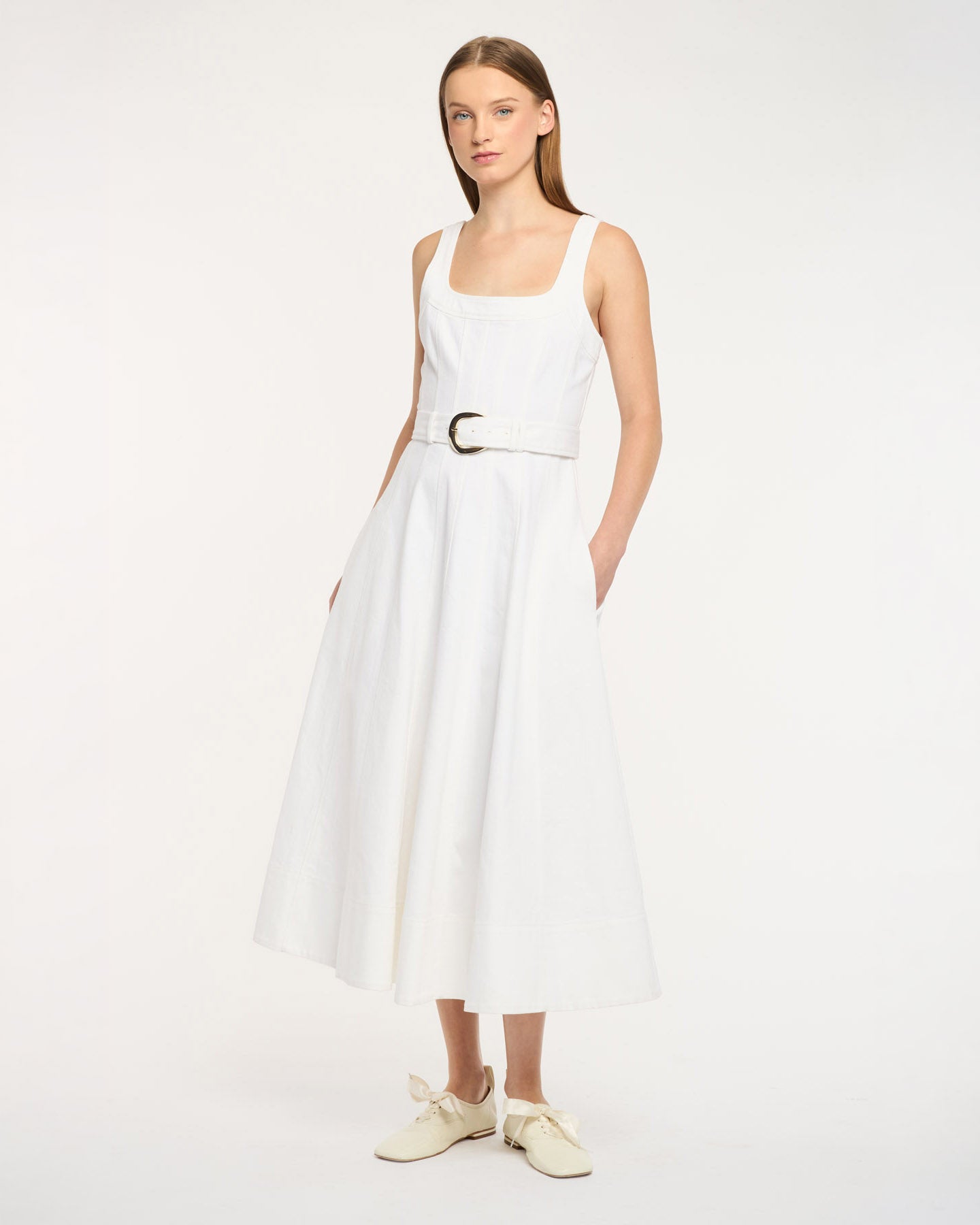cinq a sept white dress Robyn Layered Tiered Midi-Dress - Blue Multi 75% cotton/24% polyester/1% elastane Veena Jean Dress Cinq