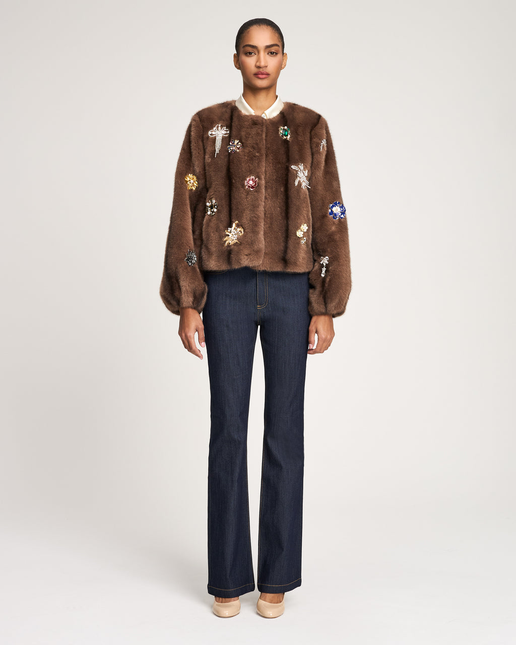 Jewel Clusters Faux Mink Benson Coat