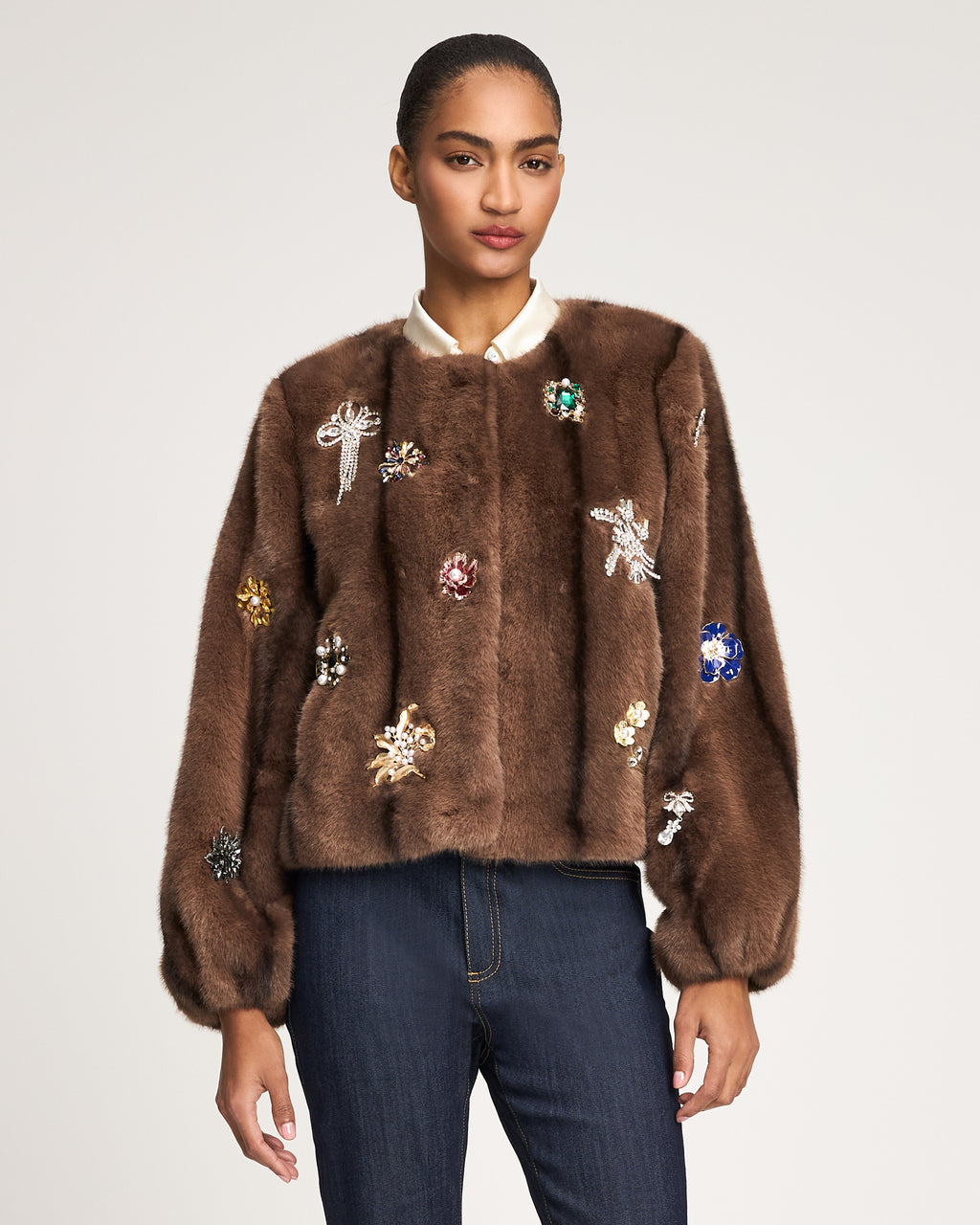 Jewel Clusters Faux Mink Benson Coat
