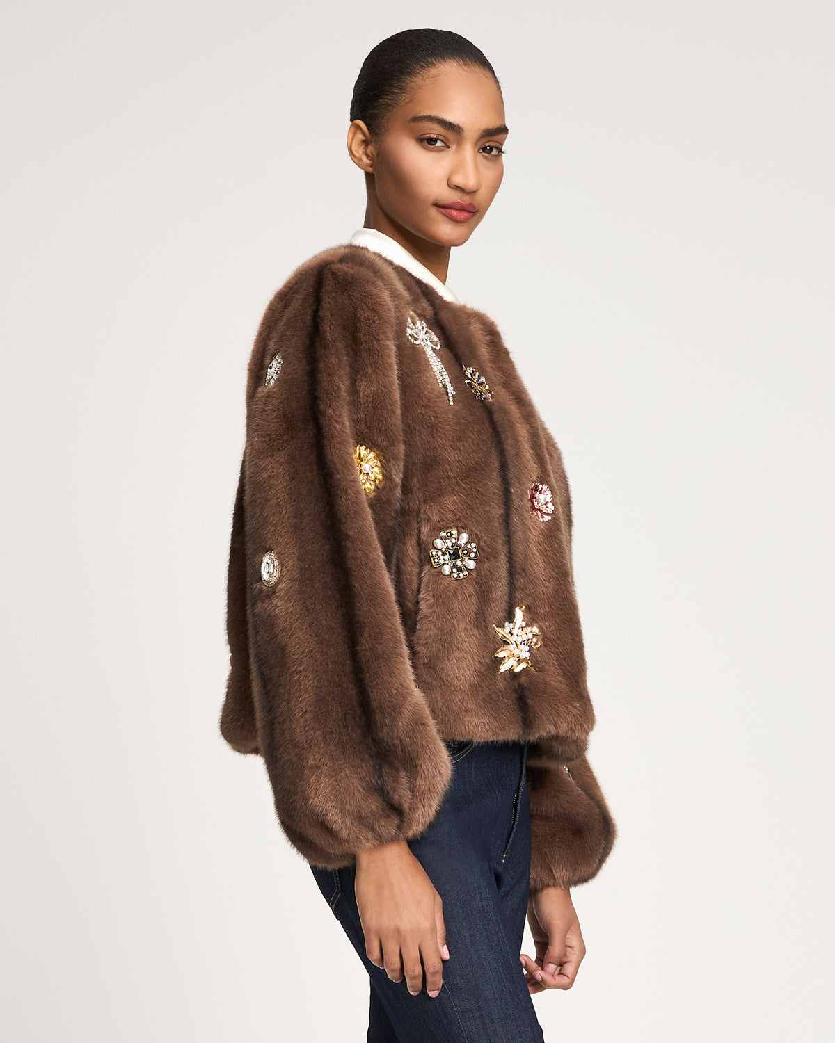 Jewel Clusters Faux Mink Benson Coat