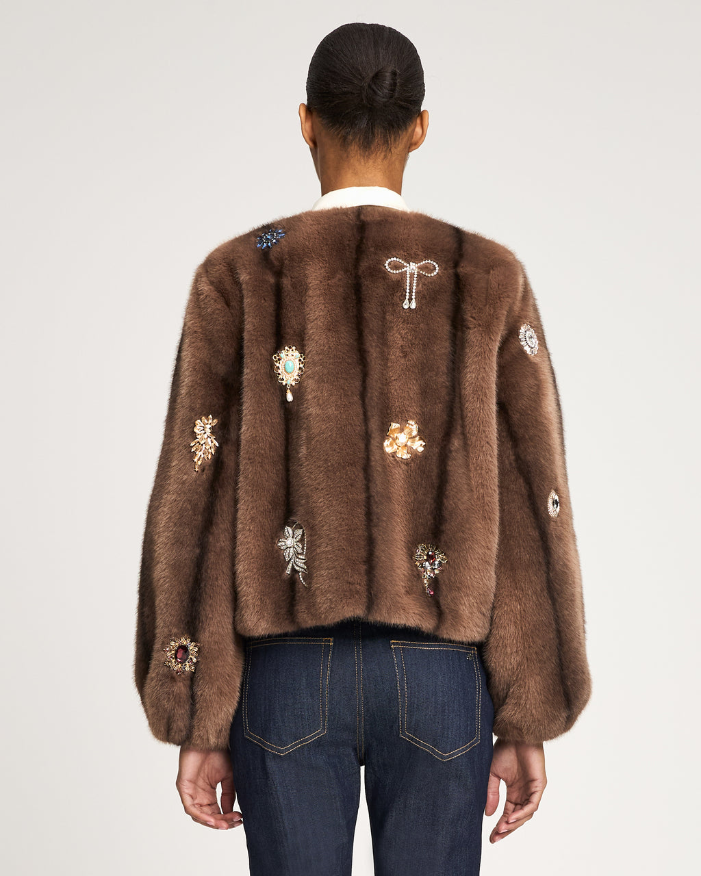 Jewel Clusters Faux Mink Benson Coat