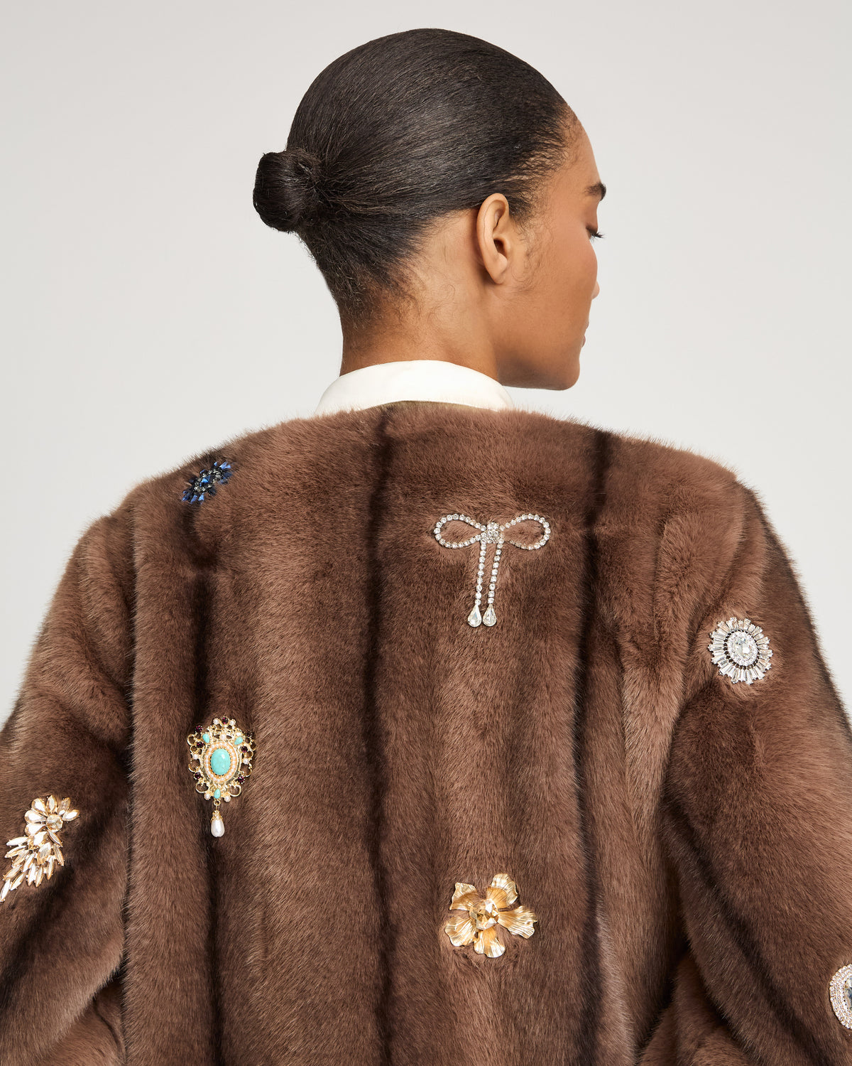 Jewel Clusters Faux Mink Benson Coat