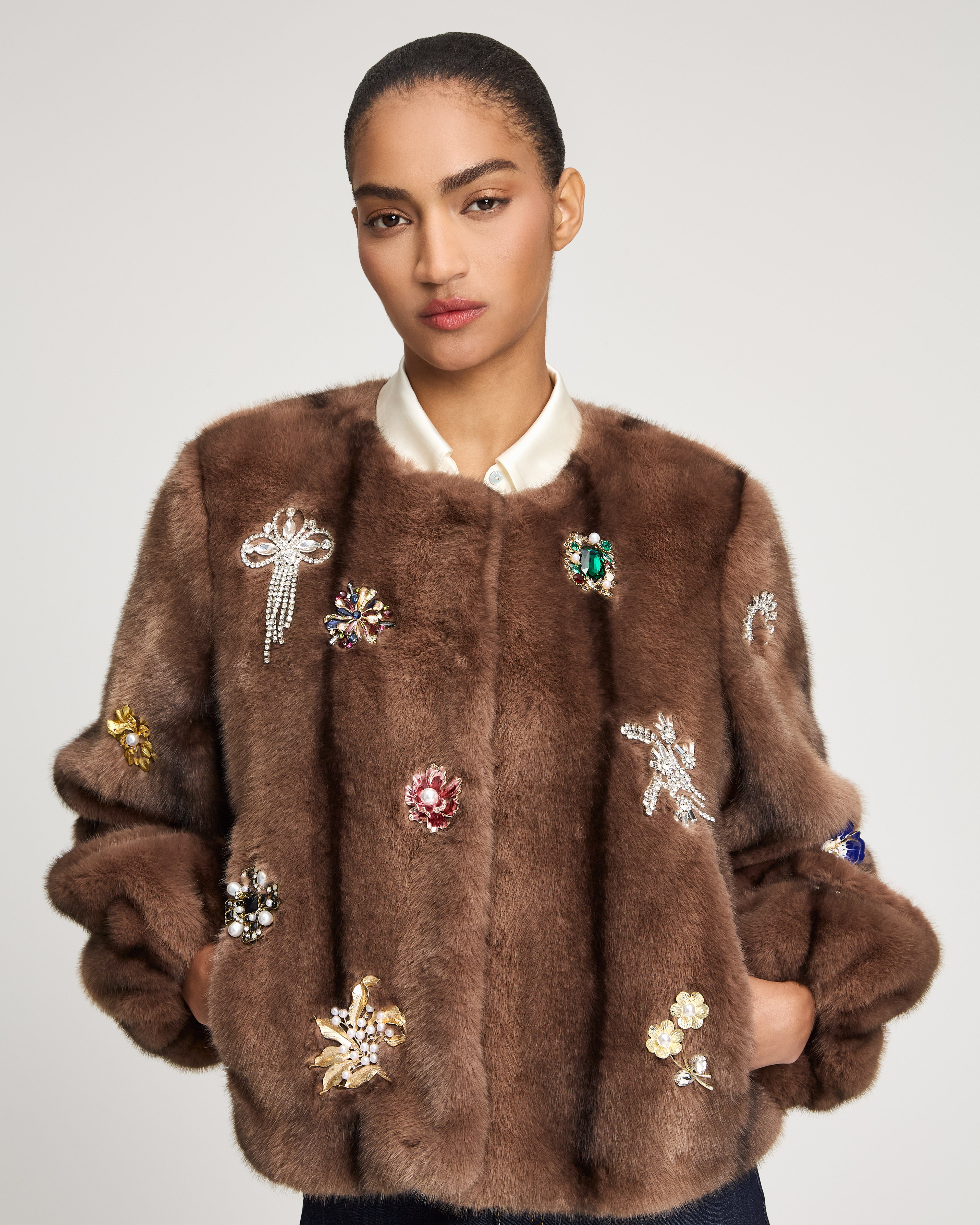 Jewel Clusters Faux Mink Benson Coat – Cinq à Sept