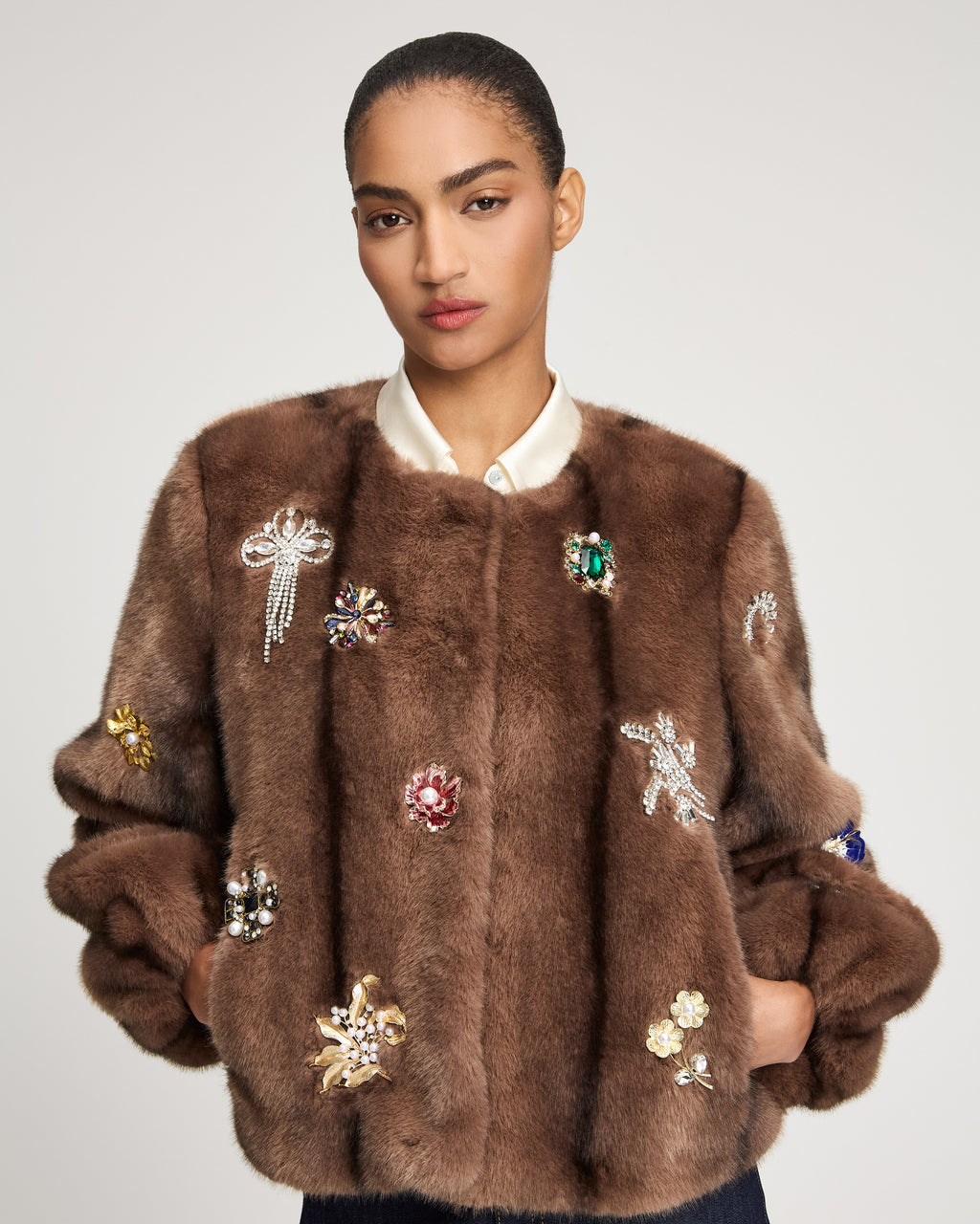 Jewel Clusters Faux Mink Benson Coat