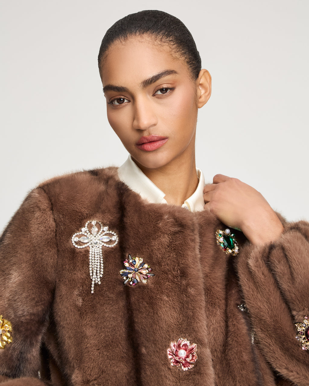 Jewel Clusters Faux Mink Benson Coat