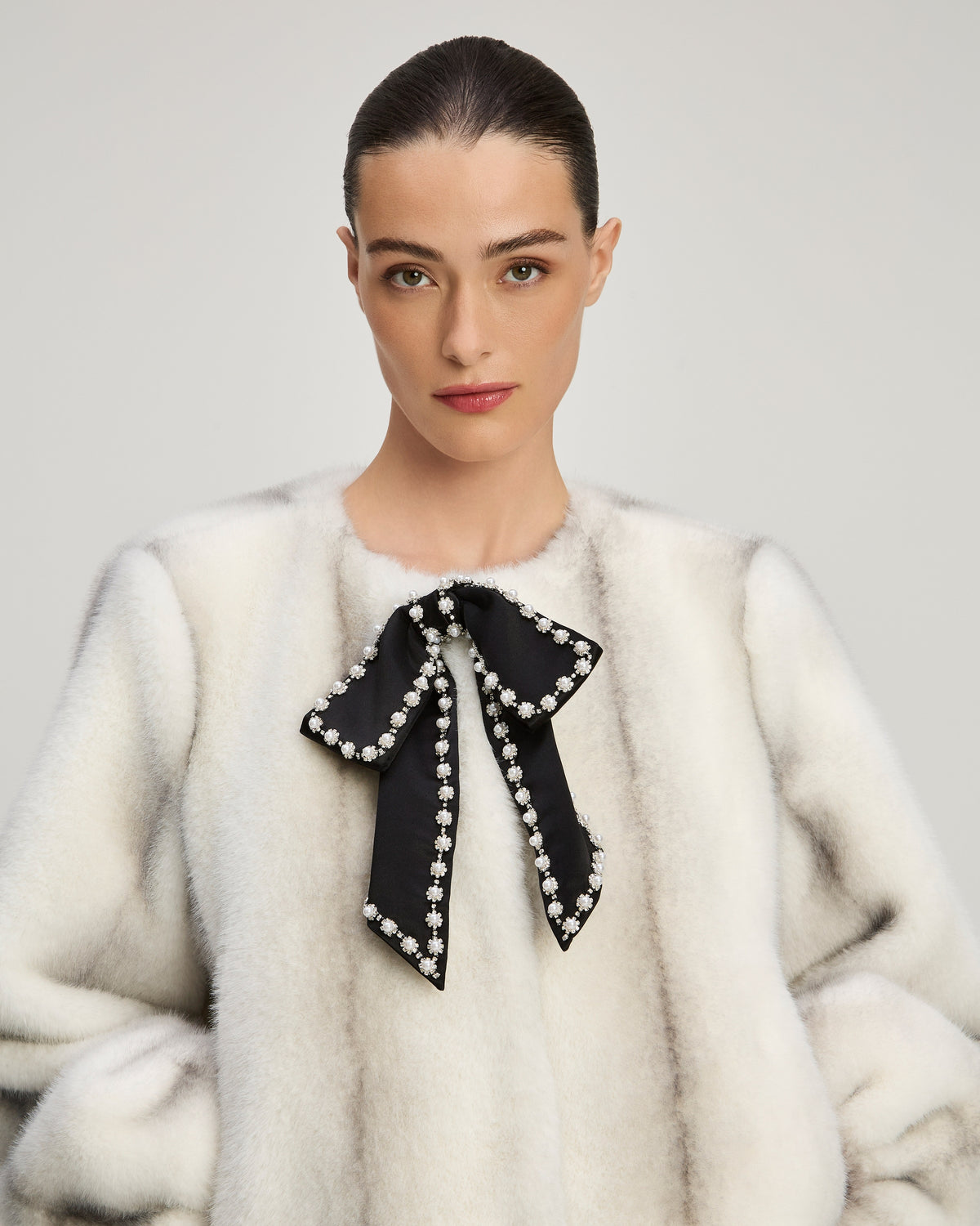 Satin Bow Faux Mink Benson Coat