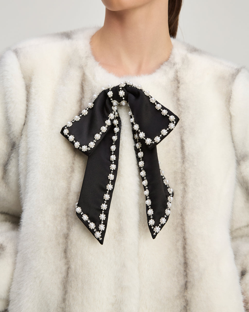 Satin Bow Faux Mink Benson Coat