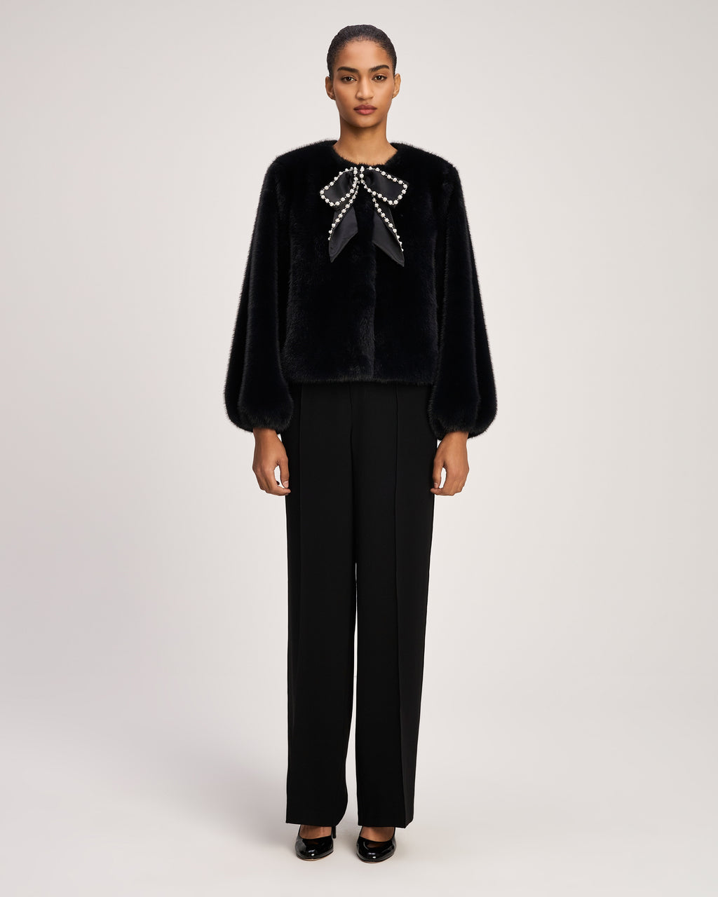 Satin Bow Faux Mink Benson Coat