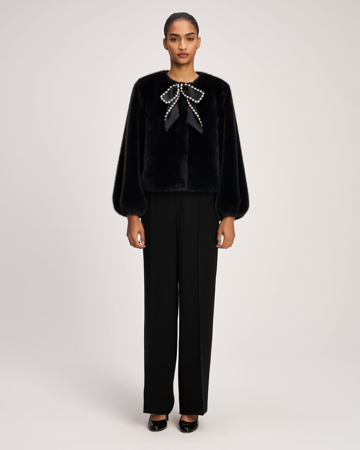 Satin Bow Faux Mink Benson Coat