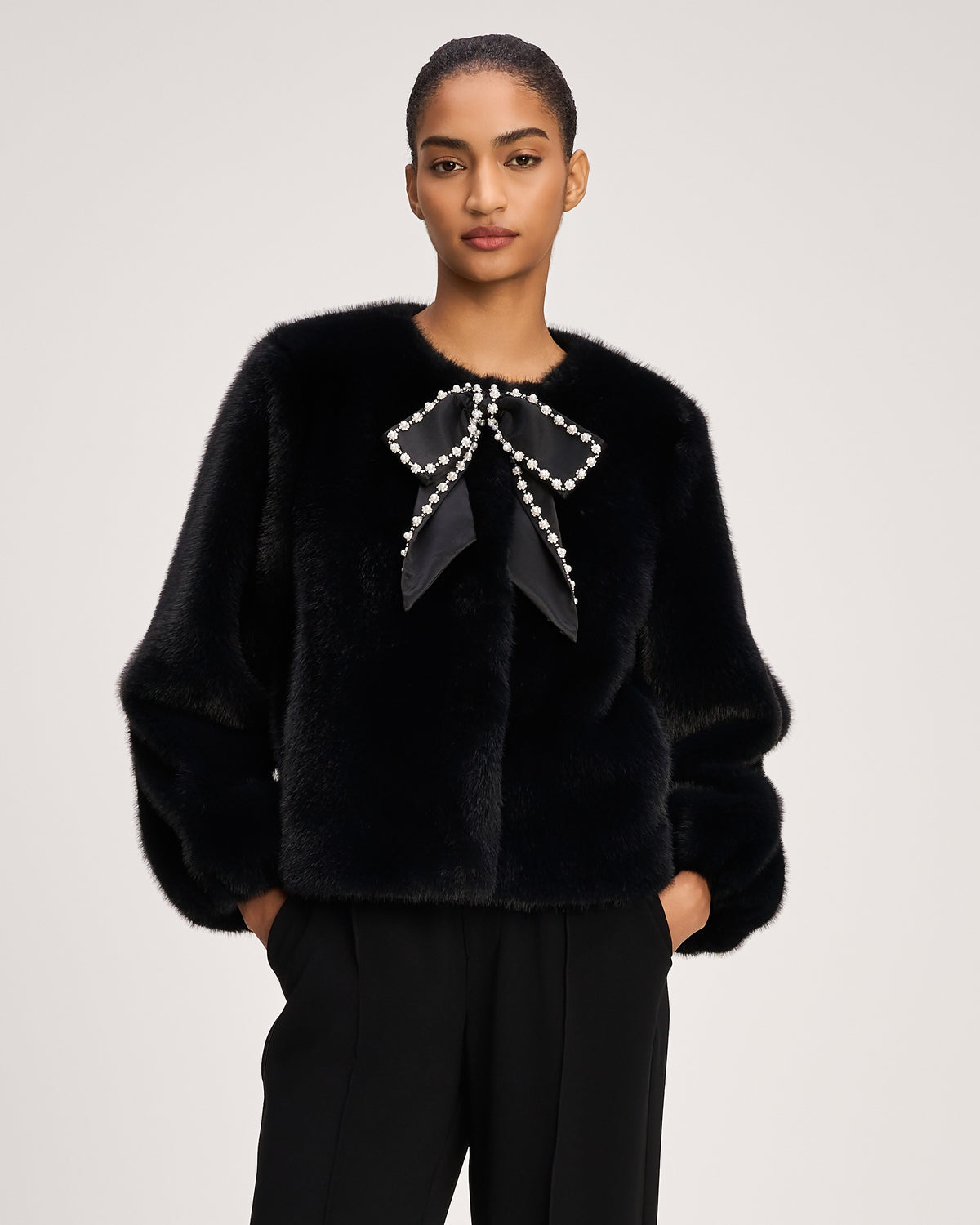 Satin Bow Faux Mink Benson Coat
