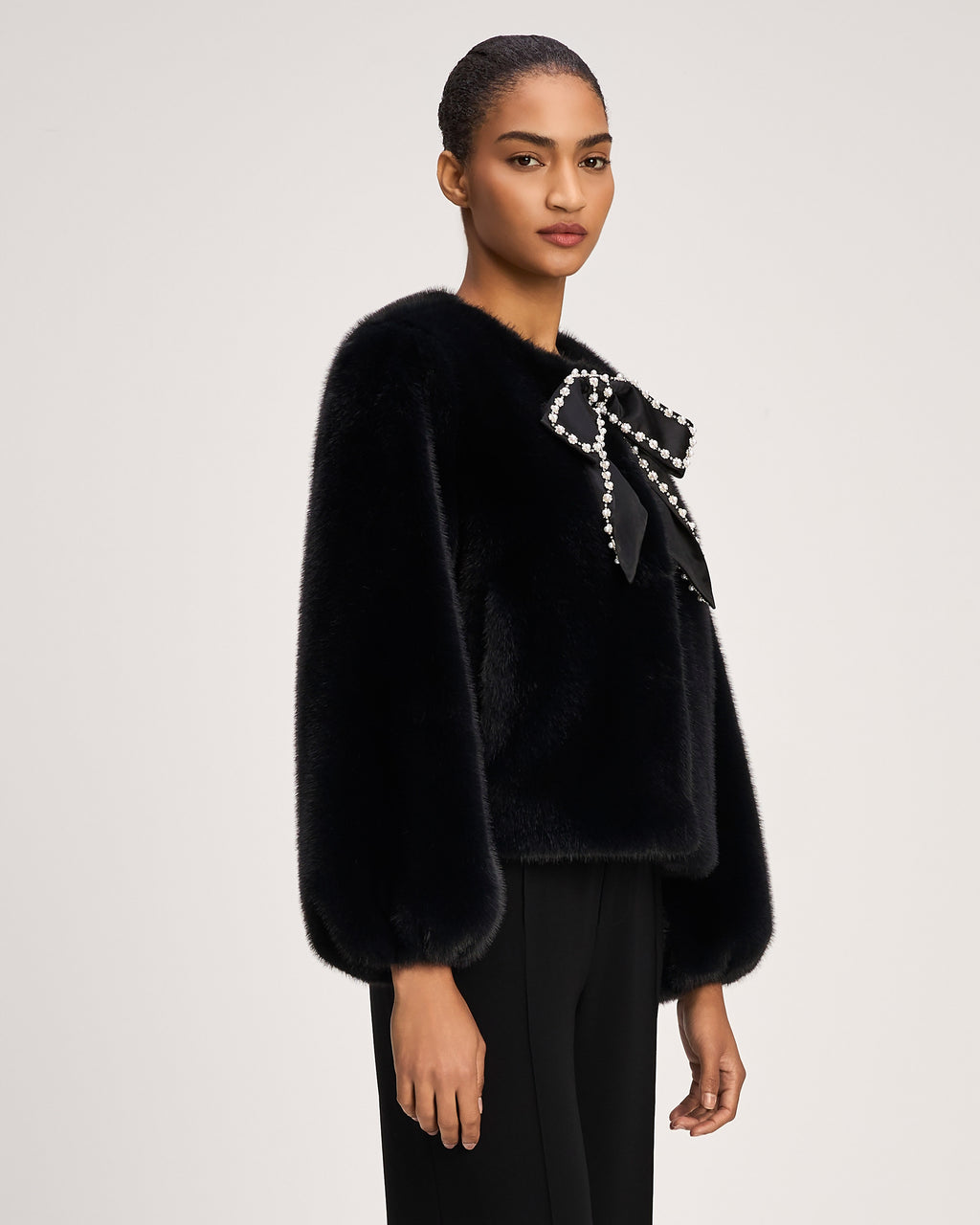 Satin Bow Faux Mink Benson Coat