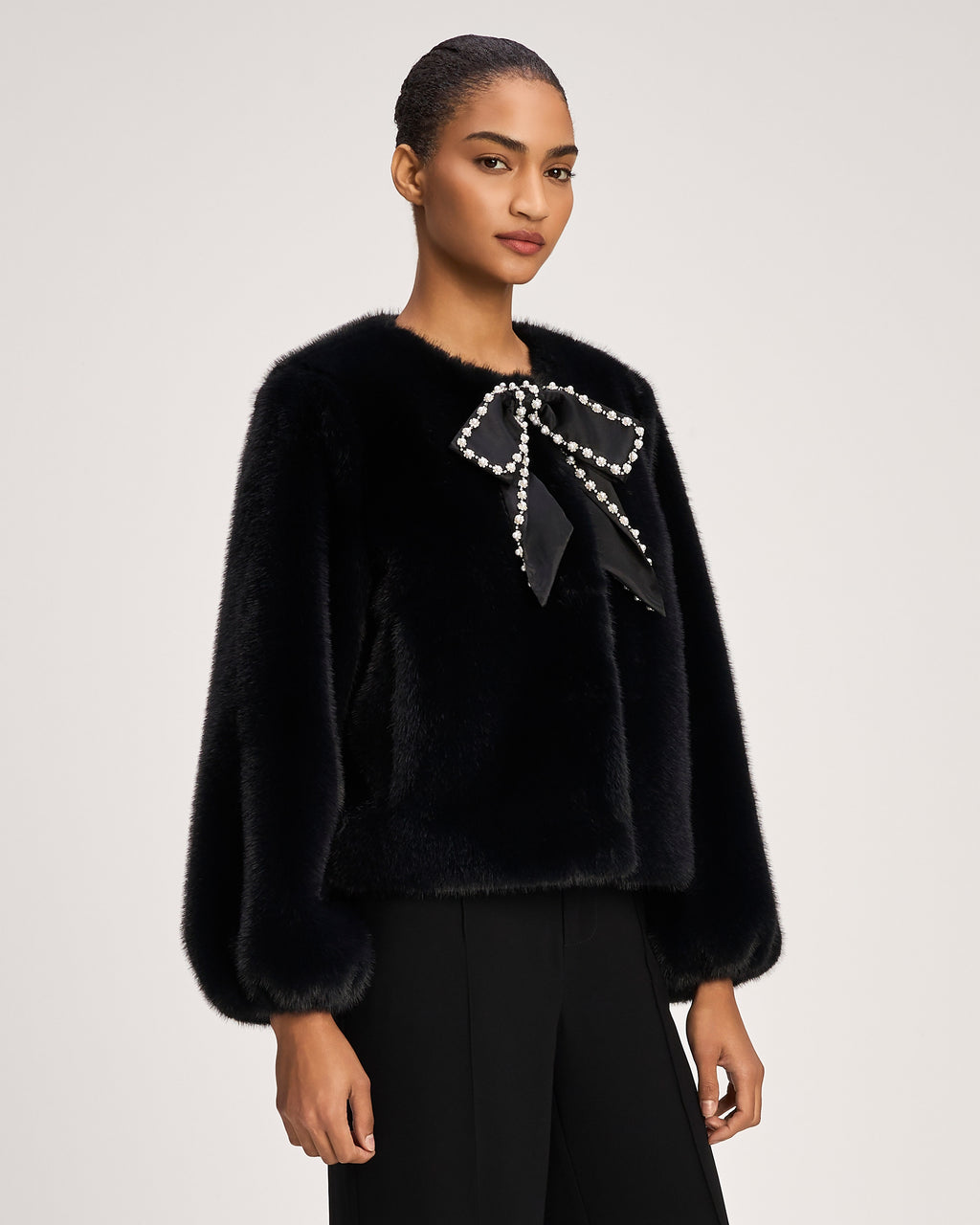 Satin Bow Faux Mink Benson Coat