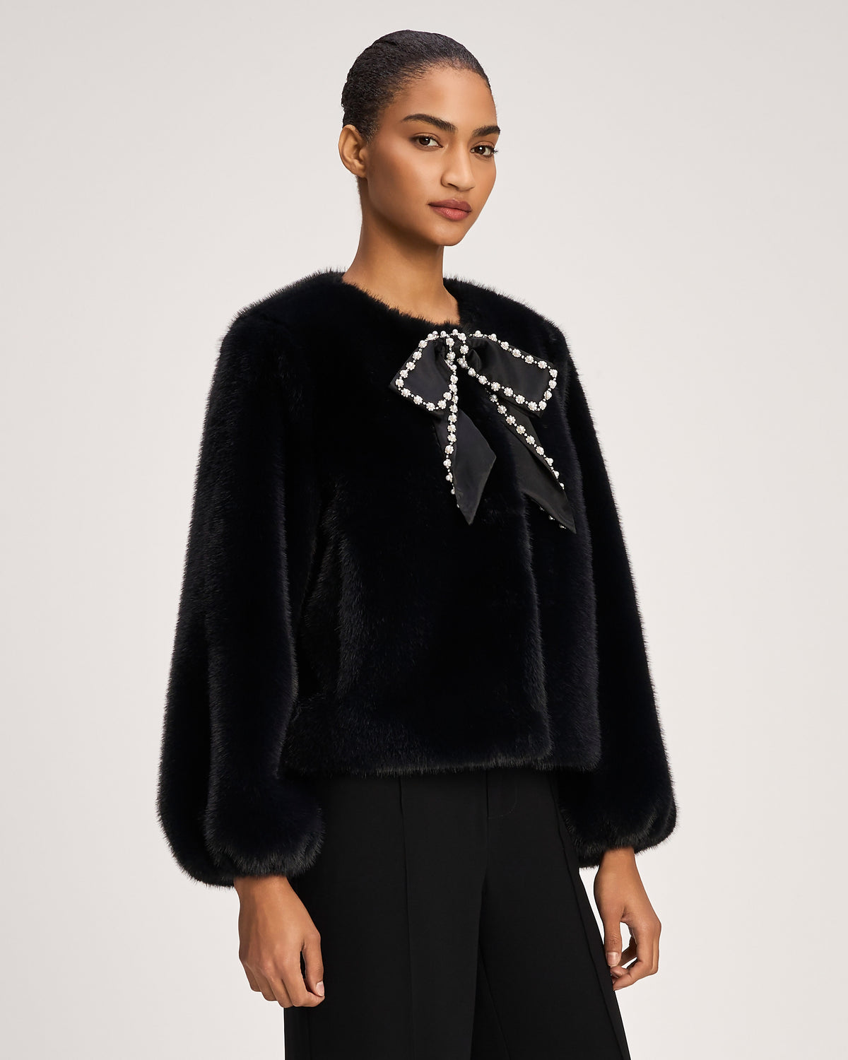Satin Bow Faux Mink Benson Coat
