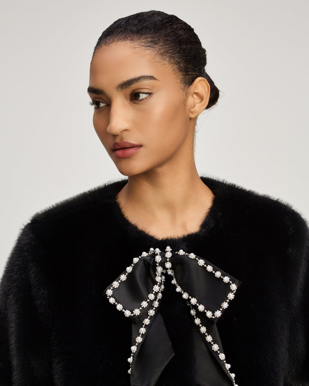 Satin Bow Faux Mink Benson Coat