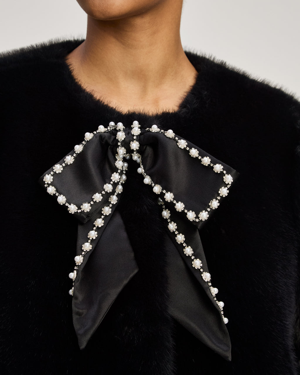 Satin Bow Faux Mink Benson Coat