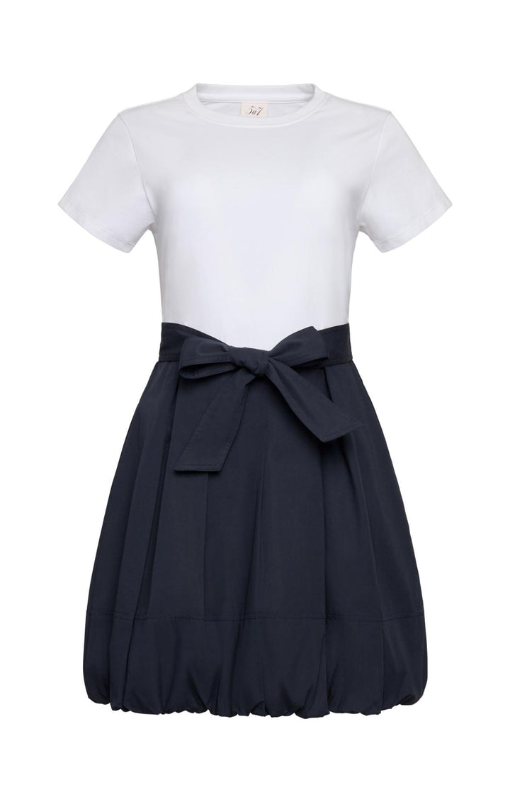 navy blue dress with white bow Taylon DRESS 8 / WHITE/NAVY
