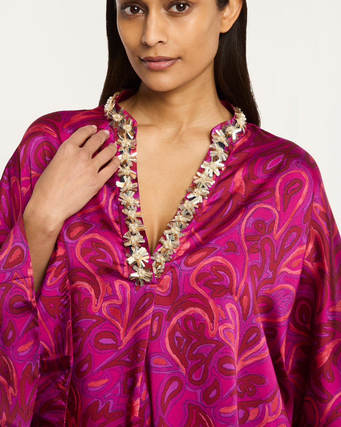 Paisley Bloom Collarless Arcia Kaftan