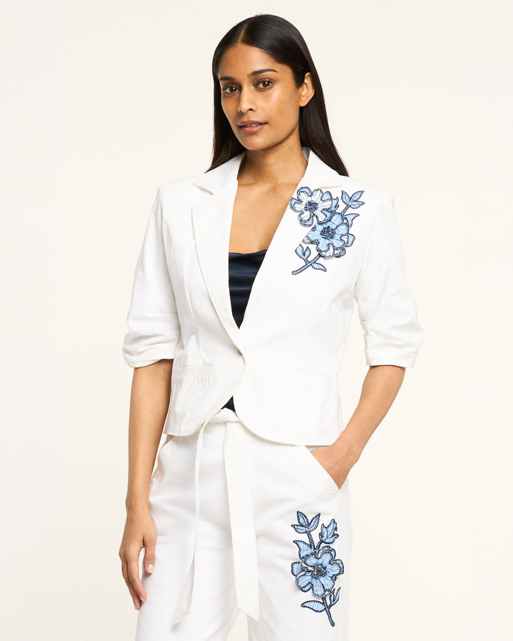 Striped Floral Short Sleeve Petit Khloe Blazer