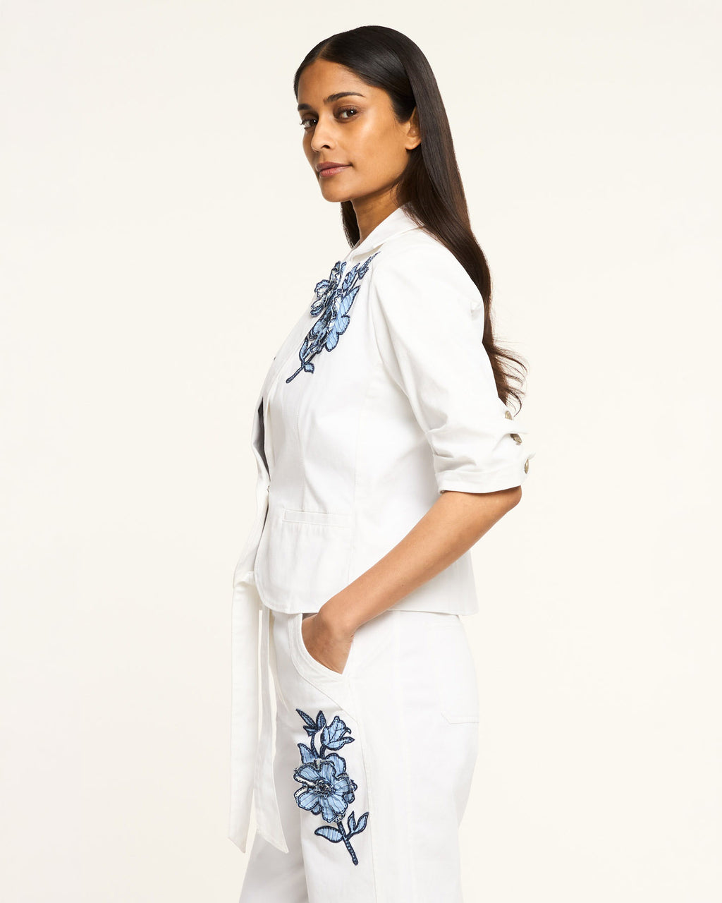Striped Floral Short Sleeve Petit Khloe Blazer