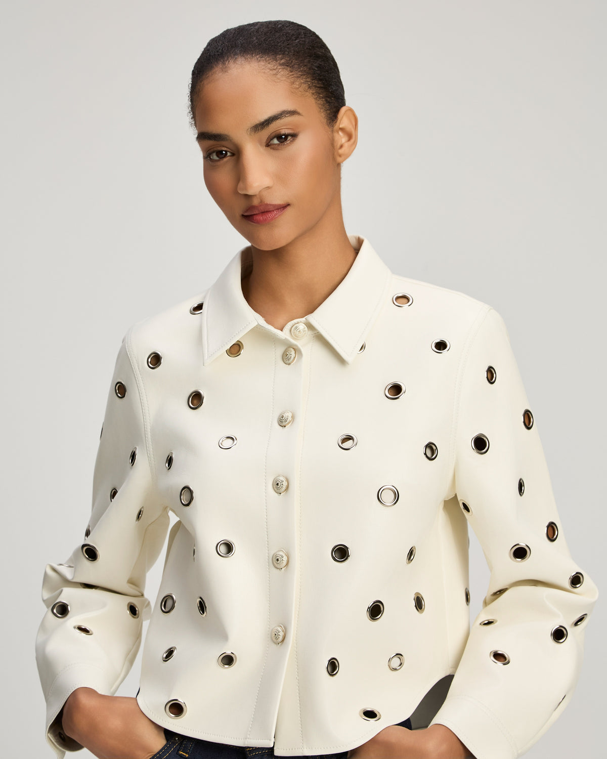 Vegan Leather Grommet Ramone Jacket