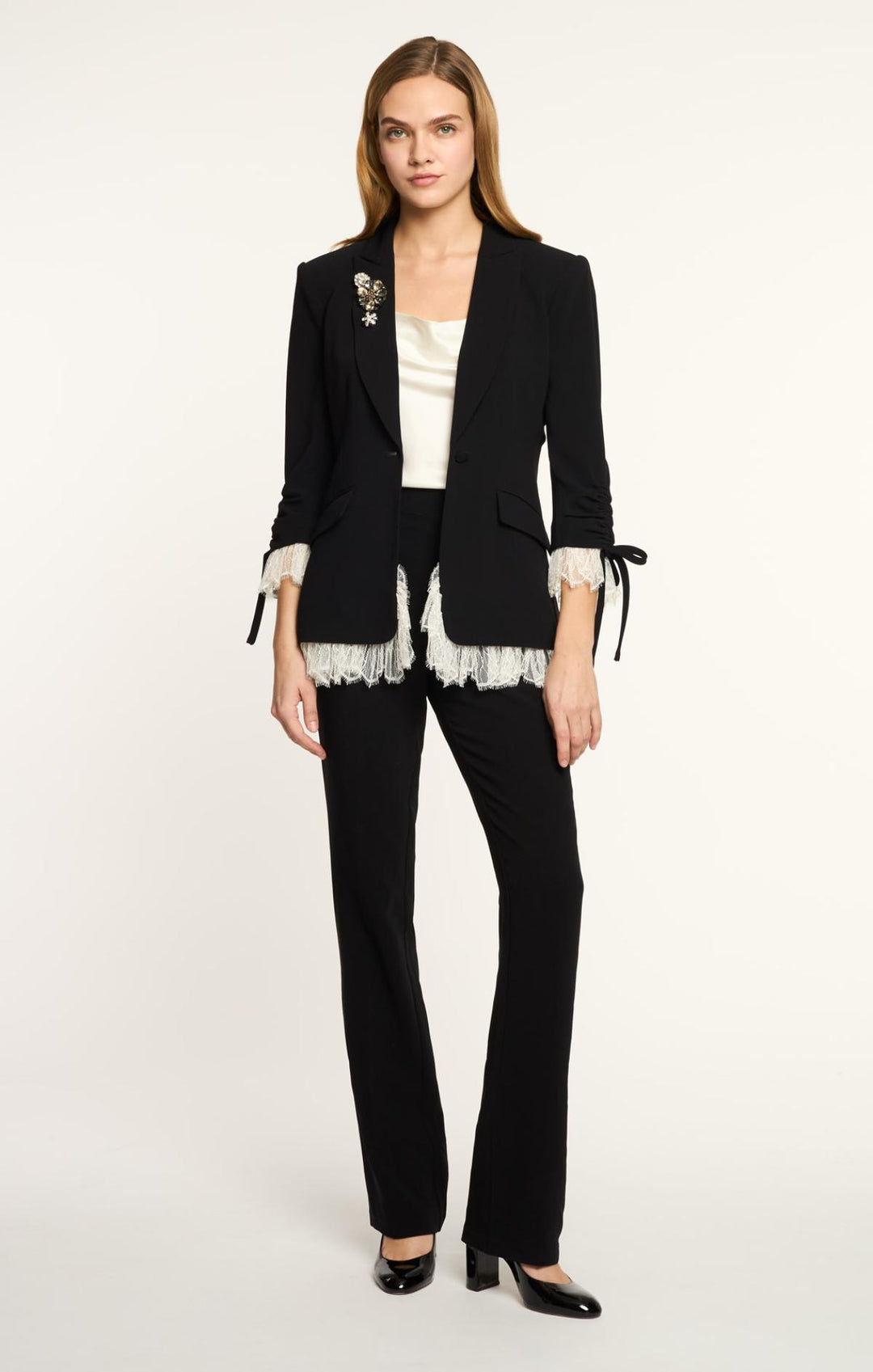 Cinq Sept Roxie Lace Trim Blazer - Black/Ivory Cinq Sept Roxie Lace Trim Blazer - Black/Ivory