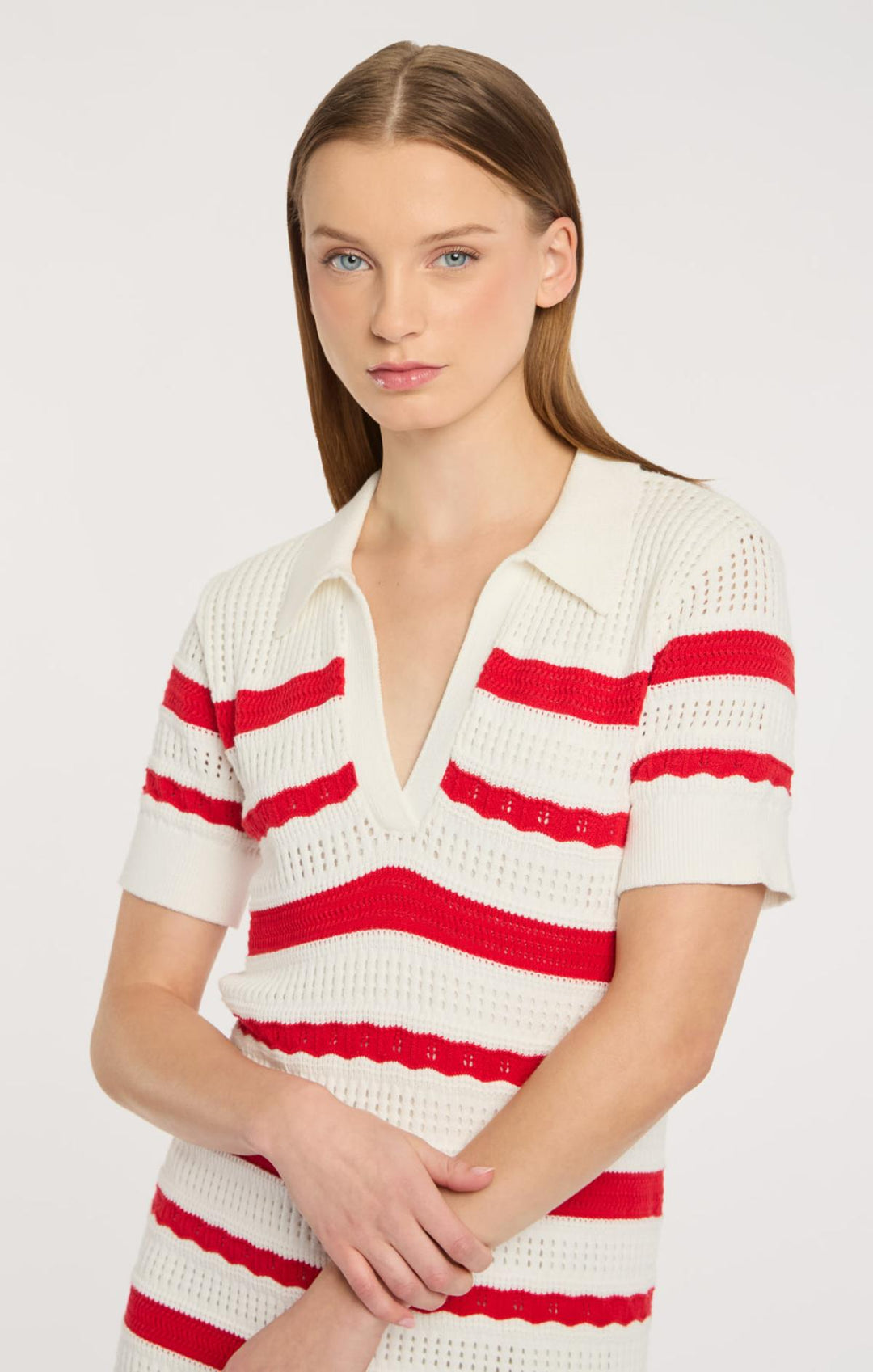 open lace back dress Sail to Sable Striped Tunic Dress in Navy and White – Country Club Prep main image 0