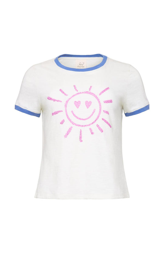 Rhinestone Smiling Sun Shrunken Ringer Tee