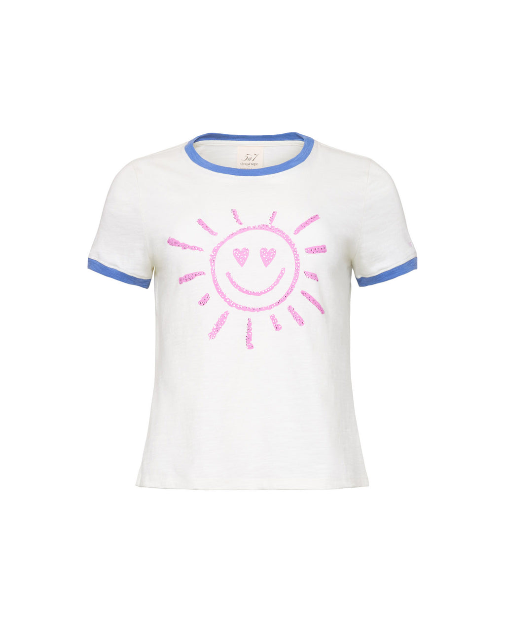 Rhinestone Smiling Sun Shrunken Ringer Tee