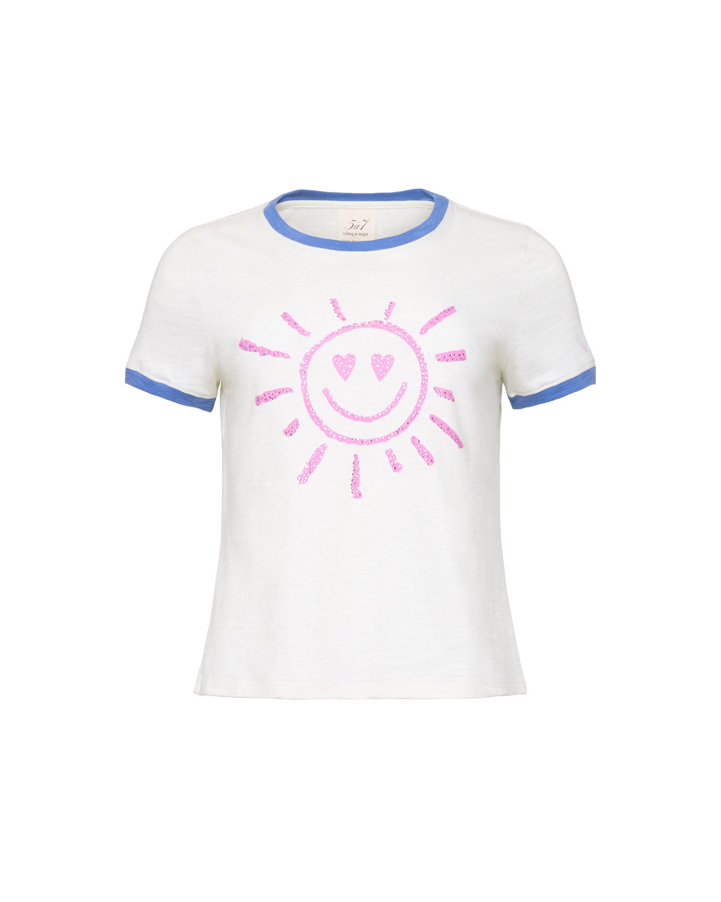 Rhinestone Smiling Sun Shrunken Ringer Tee