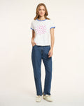 Rhinestone Smiling Sun Shrunken Ringer Tee