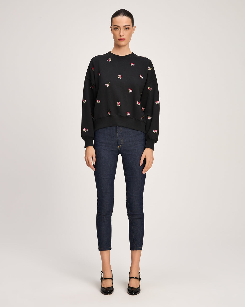Tossed Roses Embroidered Brandy Pullover