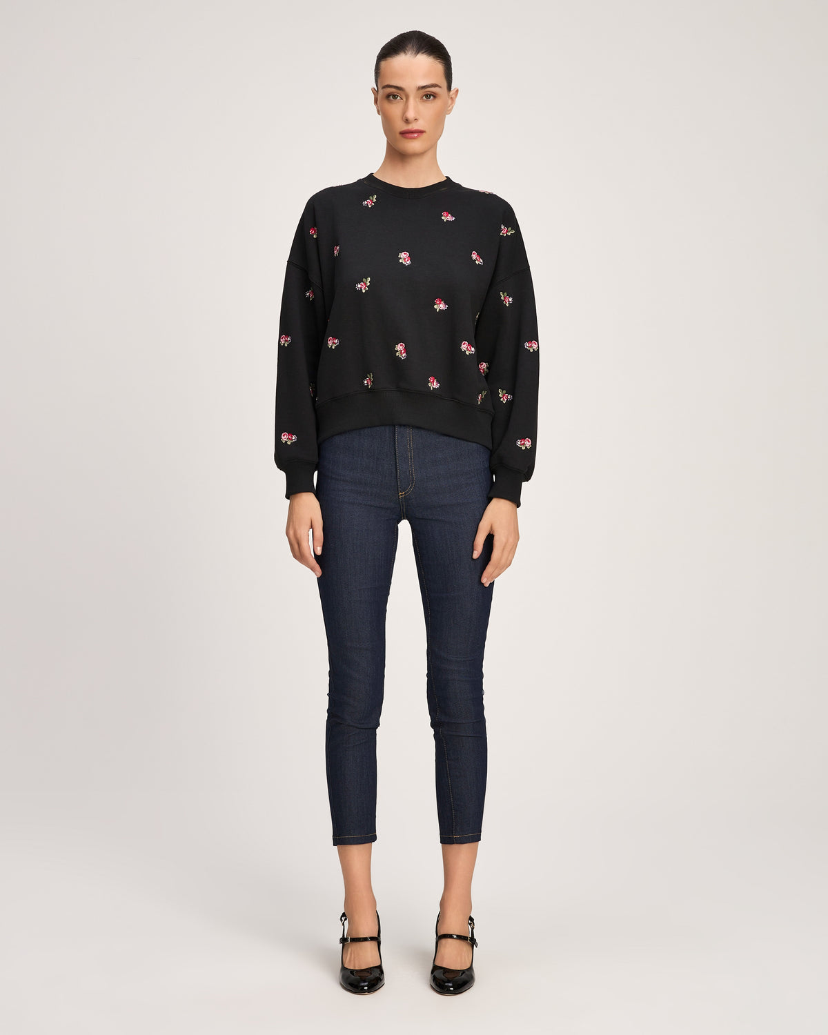 Tossed Roses Embroidered Brandy Pullover