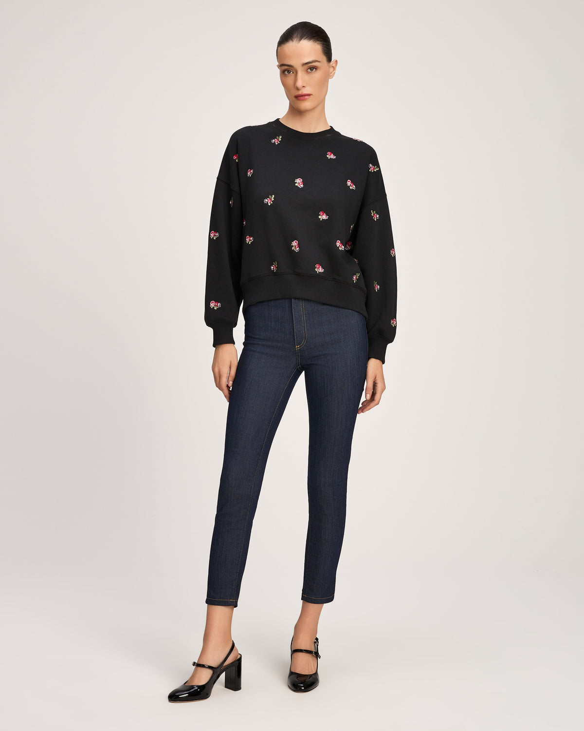 Tossed Roses Embroidered Brandy Pullover