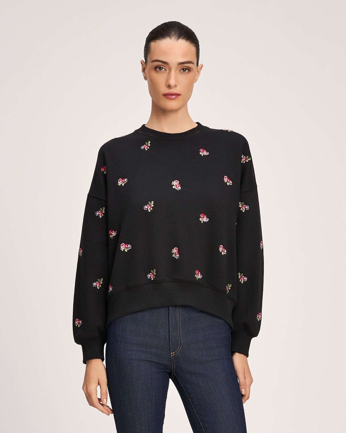 Tossed Roses Embroidered Brandy Pullover