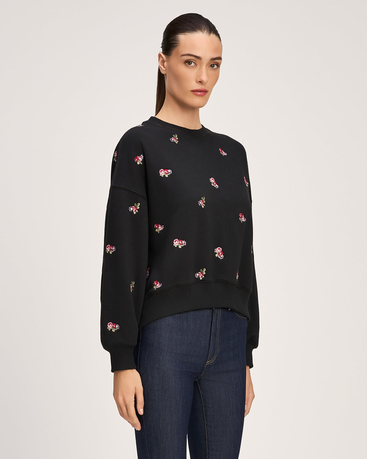 Tossed Roses Embroidered Brandy Pullover