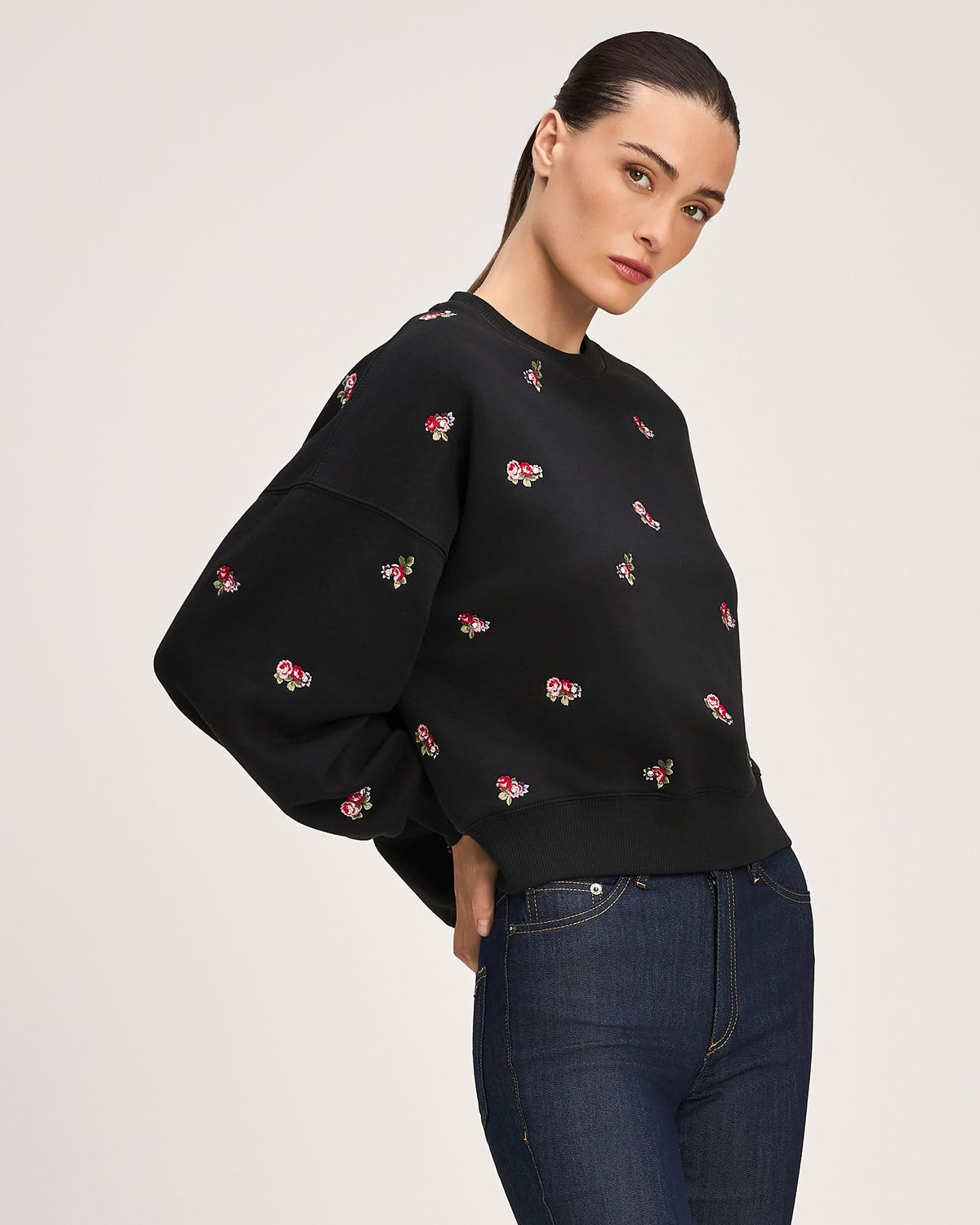 Tossed Roses Embroidered Brandy Pullover