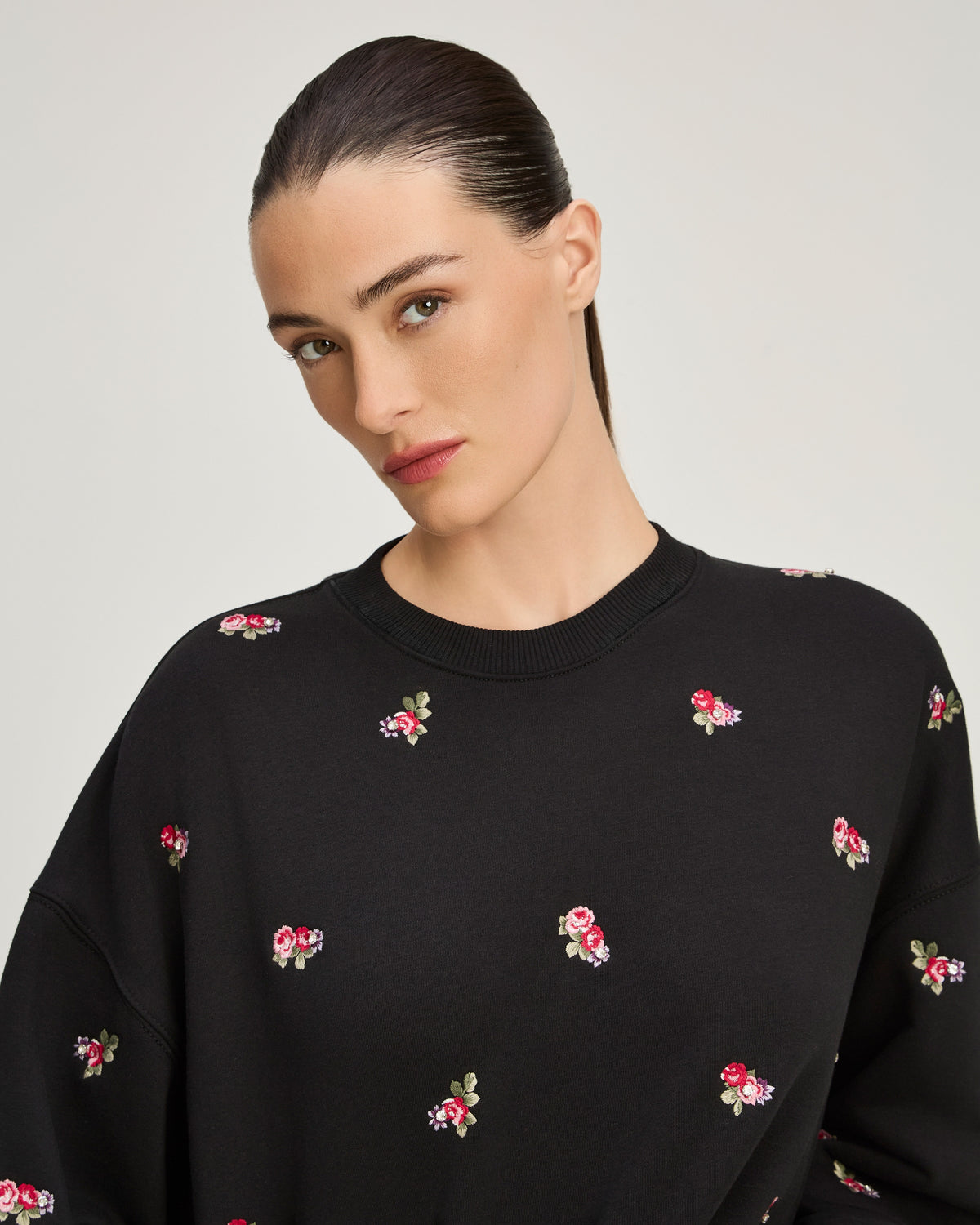 Tossed Roses Embroidered Brandy Pullover