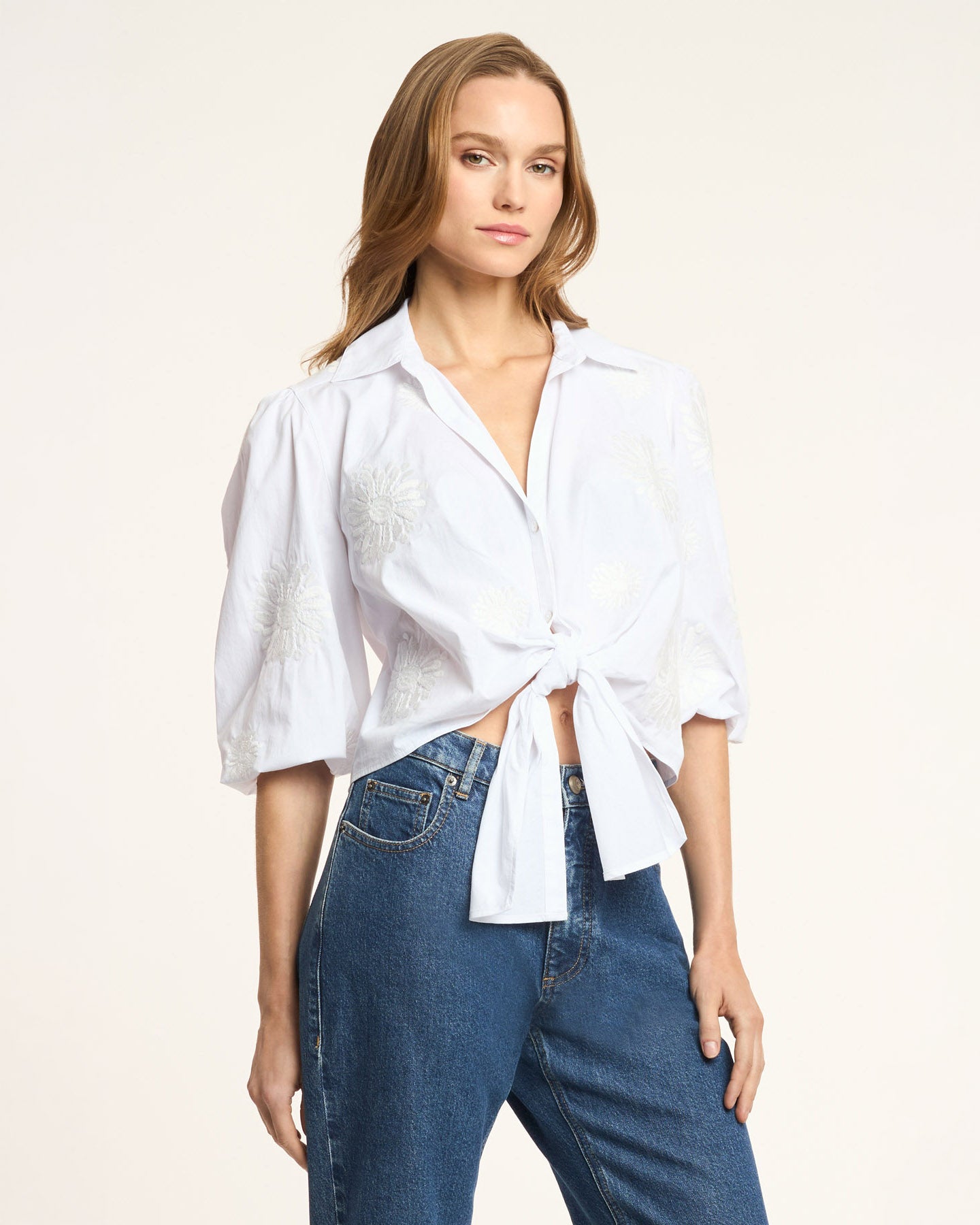 Three Quarter Sleeve Embroidered Marianna Top – Cinq à Sept
