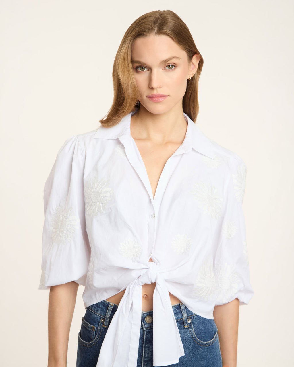 Three Quarter Sleeve Embroidered Marianna Top