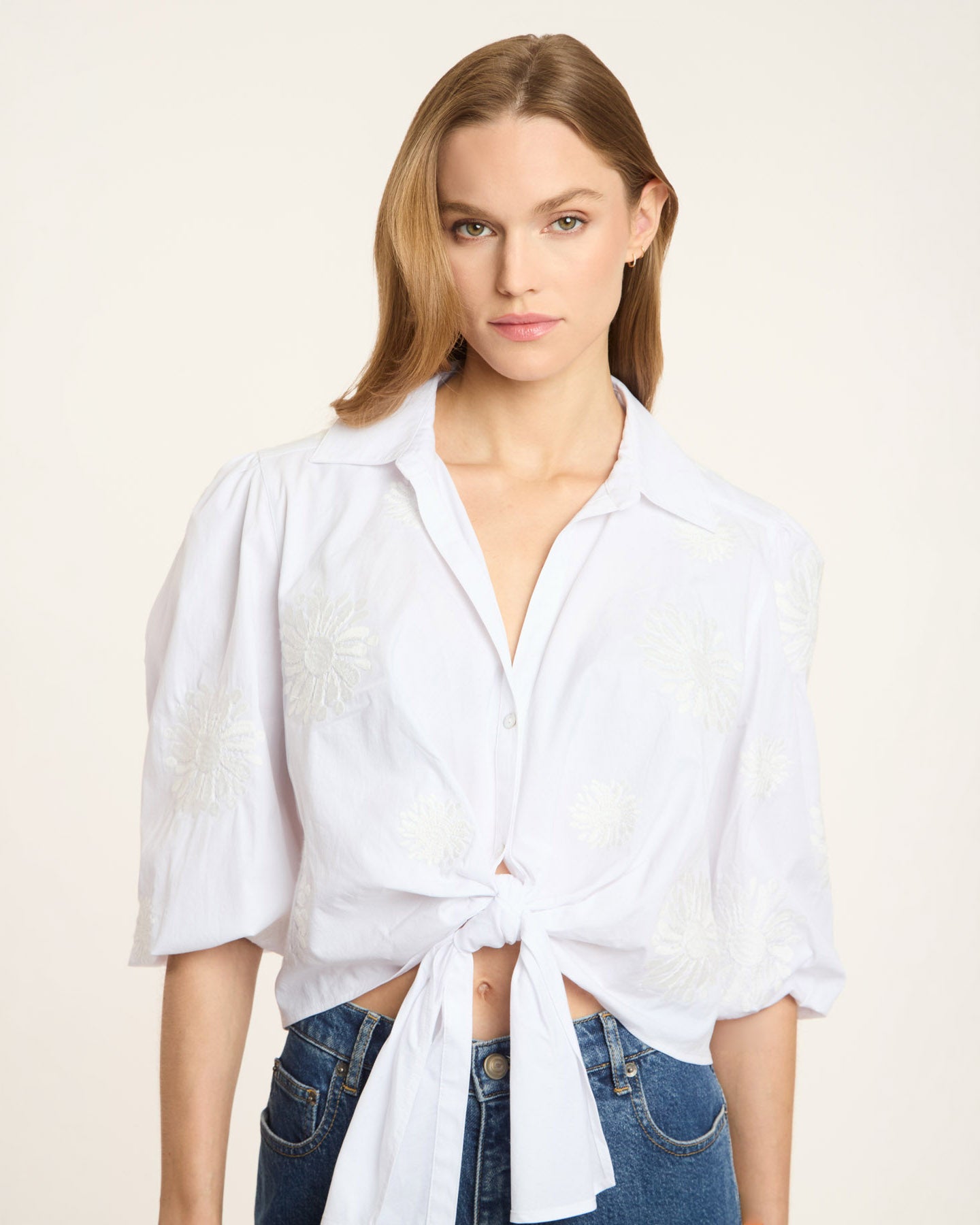 Three Quarter Sleeve Embroidered Marianna Top