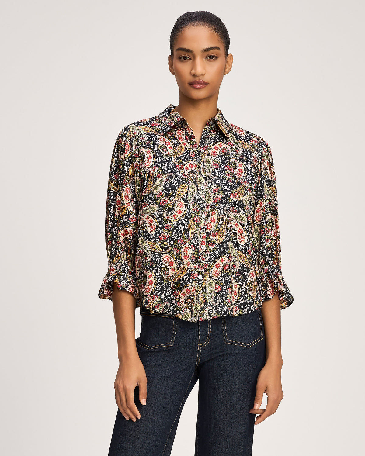 Rose Paisley Three Quarter Sleeve Fiona Top