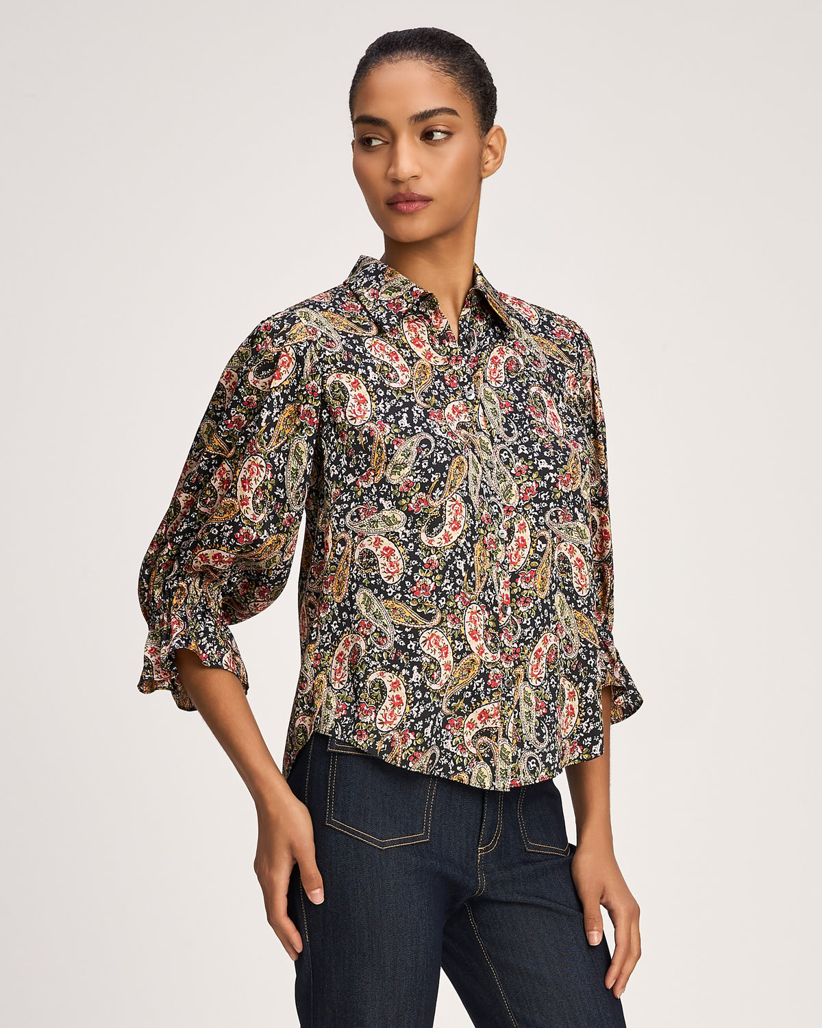 Rose Paisley Three Quarter Sleeve Fiona Top