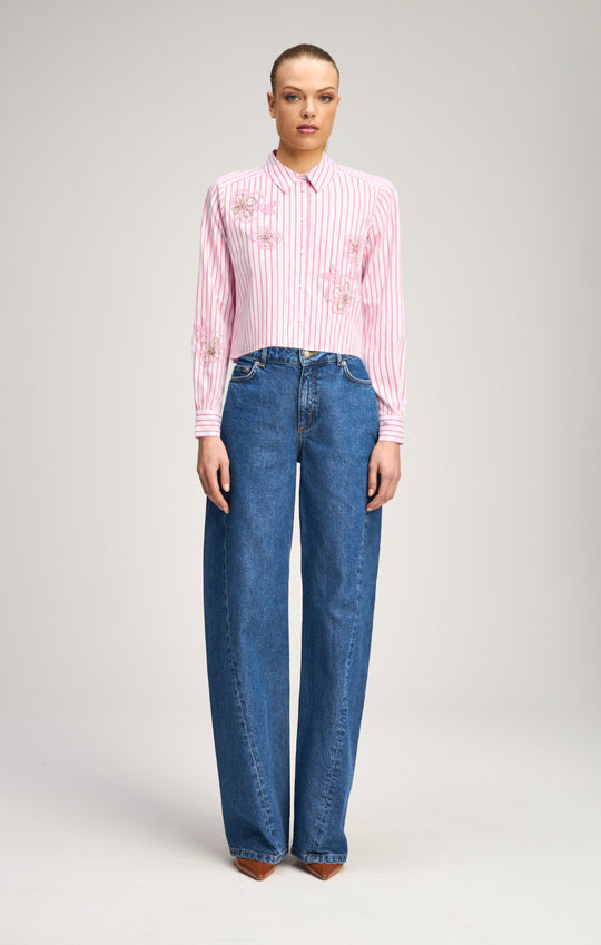 Rose Stripe Beaded Flowers Selinda Top