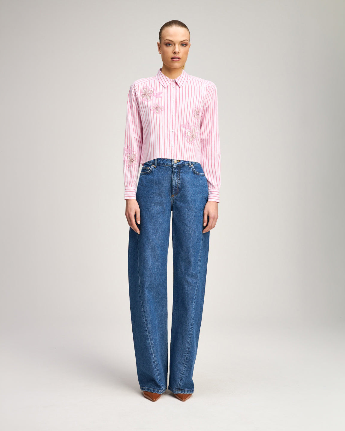 Rose Stripe Beaded Flowers Selinda Top