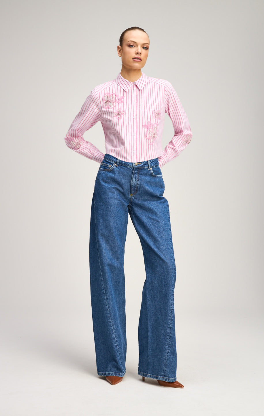 Rose Stripe Beaded Flowers Selinda Top